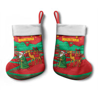 Mauritania Christmas Stocking with Santa Claus Camel Gift Boxes Starry Sky and Desert Pattern Design - Wonder Print Shop