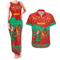 Mauritania Christmas Couples Matching Tank Maxi Dress and Hawaiian Shirt with Santa Claus Camel Gift Boxes Starry Sky and Desert Pattern Design - Wonder Print Shop