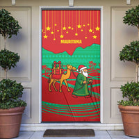 Mauritania Christmas Door Cover with Santa Claus Camel Gift Boxes Starry Sky and Desert Pattern Design - Wonder Print Shop