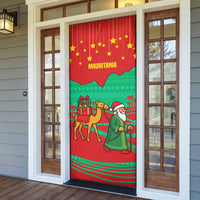 Mauritania Christmas Door Cover with Santa Claus Camel Gift Boxes Starry Sky and Desert Pattern Design - Wonder Print Shop