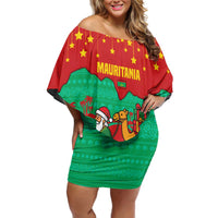 Mauritania Christmas Family Matching Off Shoulder Short Dress and Hawaiian Shirt with Santa Claus Camel Gift Boxes Starry Sky and Desert Pattern Design - Wonder Print Shop
