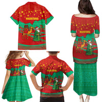Mauritania Christmas Family Matching Puletasi and Hawaiian Shirt with Santa Claus Camel Gift Boxes Starry Sky and Desert Pattern Design - Wonder Print Shop