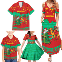 Mauritania Christmas Family Matching Summer Maxi Dress and Hawaiian Shirt with Santa Claus Camel Gift Boxes Starry Sky and Desert Pattern Design - Wonder Print Shop