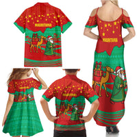 Mauritania Christmas Family Matching Summer Maxi Dress and Hawaiian Shirt with Santa Claus Camel Gift Boxes Starry Sky and Desert Pattern Design - Wonder Print Shop