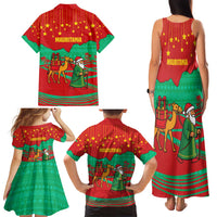 Mauritania Christmas Family Matching Tank Maxi Dress and Hawaiian Shirt with Santa Claus Camel Gift Boxes Starry Sky and Desert Pattern Design - Wonder Print Shop