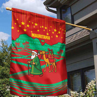 Mauritania Christmas Garden Flag with Santa Claus Camel Gift Boxes Starry Sky and Desert Pattern Design - Wonder Print Shop