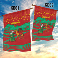 Mauritania Christmas Garden Flag with Santa Claus Camel Gift Boxes Starry Sky and Desert Pattern Design - Wonder Print Shop