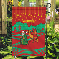 Mauritania Christmas Garden Flag with Santa Claus Camel Gift Boxes Starry Sky and Desert Pattern Design - Wonder Print Shop