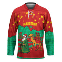 Mauritania Christmas Hockey Jersey with Santa Claus Camel Gift Boxes Starry Sky and Desert Pattern Design - Wonder Print Shop