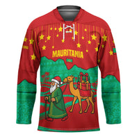 Mauritania Christmas Hockey Jersey with Santa Claus Camel Gift Boxes Starry Sky and Desert Pattern Design - Wonder Print Shop