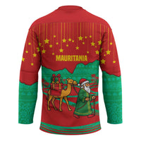 Mauritania Christmas Hockey Jersey with Santa Claus Camel Gift Boxes Starry Sky and Desert Pattern Design - Wonder Print Shop