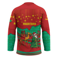 Mauritania Christmas Hockey Jersey with Santa Claus Camel Gift Boxes Starry Sky and Desert Pattern Design - Wonder Print Shop
