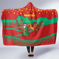 Mauritania Christmas Hooded Blanket with Santa Claus Camel Gift Boxes Starry Sky and Desert Pattern Design - Wonder Print Shop