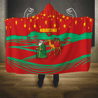 Mauritania Christmas Hooded Blanket with Santa Claus Camel Gift Boxes Starry Sky and Desert Pattern Design - Wonder Print Shop