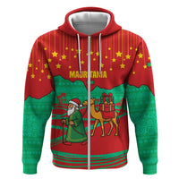 Mauritania Christmas Hoodie with Santa Claus Camel Gift Boxes Starry Sky and Desert Pattern Design - Wonder Print Shop