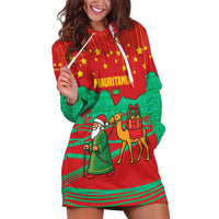 Mauritania Christmas Hoodie Dress with Santa Claus Camel Gift Boxes Starry Sky and Desert Pattern Design - Wonder Print Shop