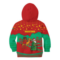 Mauritania Christmas Kid Hoodie with Santa Claus Camel Gift Boxes Starry Sky and Desert Pattern Design - Wonder Print Shop