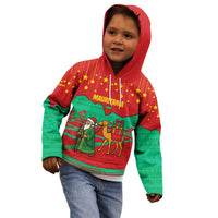 Mauritania Christmas Kid Hoodie with Santa Claus Camel Gift Boxes Starry Sky and Desert Pattern Design - Wonder Print Shop