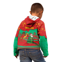 Mauritania Christmas Kid Hoodie with Santa Claus Camel Gift Boxes Starry Sky and Desert Pattern Design - Wonder Print Shop