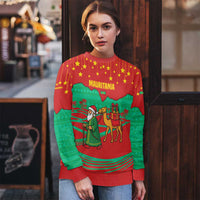 Mauritania Christmas Ugly Christmas Sweater with Santa Claus Camel Gift Boxes Starry Sky and Desert Pattern Design - Wonder Print Shop
