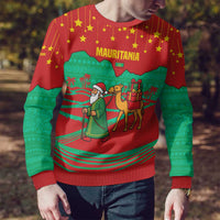 Mauritania Christmas Ugly Christmas Sweater with Santa Claus Camel Gift Boxes Starry Sky and Desert Pattern Design - Wonder Print Shop