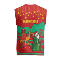 Mauritania Christmas Knitted V-Neck Vest with Santa Claus Camel Gift Boxes Starry Sky and Desert Pattern Design - Wonder Print Shop