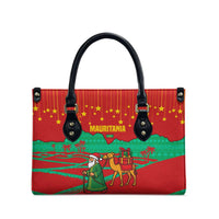 Mauritania Christmas Leather Bag with Santa Claus Camel Gift Boxes Starry Sky and Desert Pattern Design - Wonder Print Shop