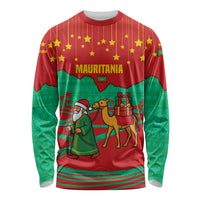 Mauritania Christmas Long Sleeve Shirt with Santa Claus Camel Gift Boxes Starry Sky and Desert Pattern Design - Wonder Print Shop