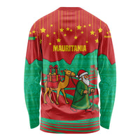 Mauritania Christmas Long Sleeve Shirt with Santa Claus Camel Gift Boxes Starry Sky and Desert Pattern Design - Wonder Print Shop