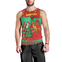 Mauritania Christmas Men Tank Top with Santa Claus Camel Gift Boxes Starry Sky and Desert Pattern Design - Wonder Print Shop