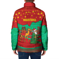 Mauritania Christmas Padded Jacket with Santa Claus Camel Gift Boxes Starry Sky and Desert Pattern Design - Wonder Print Shop