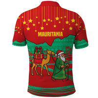 Mauritania Christmas Polo Shirt with Santa Claus Camel Gift Boxes Starry Sky and Desert Pattern Design - Wonder Print Shop