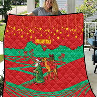 Mauritania Christmas Quilt with Santa Claus Camel Gift Boxes Starry Sky and Desert Pattern Design - Wonder Print Shop