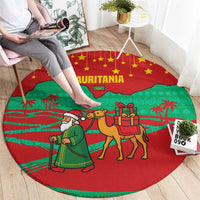 Mauritania Christmas Round Carpet with Santa Claus Camel Gift Boxes Starry Sky and Desert Pattern Design - Wonder Print Shop