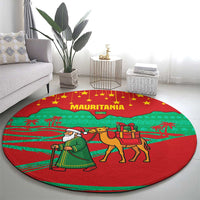 Mauritania Christmas Round Carpet with Santa Claus Camel Gift Boxes Starry Sky and Desert Pattern Design - Wonder Print Shop
