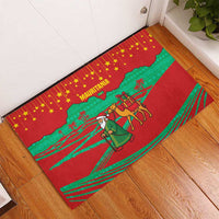 Mauritania Christmas Rubber Doormat with Santa Claus Camel Gift Boxes Starry Sky and Desert Pattern Design - Wonder Print Shop