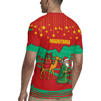 Mauritania Christmas Rugby Jersey with Santa Claus Camel Gift Boxes Starry Sky and Desert Pattern Design - Wonder Print Shop
