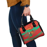 Mauritania Christmas Shoulder Handbag with Santa Claus Camel Gift Boxes Starry Sky and Desert Pattern Design - Wonder Print Shop