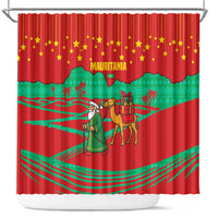 Mauritania Christmas Shower Curtain with Santa Claus Camel Gift Boxes Starry Sky and Desert Pattern Design - Wonder Print Shop