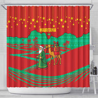 Mauritania Christmas Shower Curtain with Santa Claus Camel Gift Boxes Starry Sky and Desert Pattern Design - Wonder Print Shop
