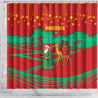 Mauritania Christmas Shower Curtain with Santa Claus Camel Gift Boxes Starry Sky and Desert Pattern Design - Wonder Print Shop