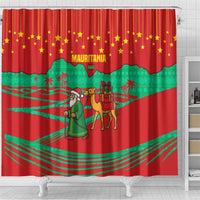 Mauritania Christmas Shower Curtain with Santa Claus Camel Gift Boxes Starry Sky and Desert Pattern Design - Wonder Print Shop