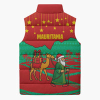 Mauritania Christmas Sleeveless Puffer Jacket with Santa Claus Camel Gift Boxes Starry Sky and Desert Pattern Design - Wonder Print Shop