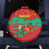 Mauritania Christmas Spare Tire Cover with Santa Claus Camel Gift Boxes Starry Sky and Desert Pattern Design - Wonder Print Shop
