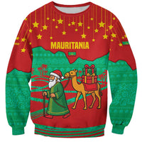 Mauritania Christmas Sweatshirt with Santa Claus Camel Gift Boxes Starry Sky and Desert Pattern Design - Wonder Print Shop