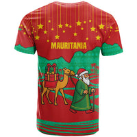 Mauritania Christmas T Shirt with Santa Claus Camel Gift Boxes Starry Sky and Desert Pattern Design - Wonder Print Shop