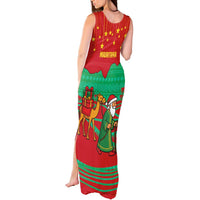 Mauritania Christmas Tank Maxi Dress with Santa Claus Camel Gift Boxes Starry Sky and Desert Pattern Design - Wonder Print Shop