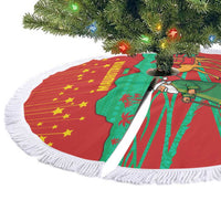 Mauritania Christmas Tree Skirt with Santa Claus Camel Gift Boxes Starry Sky and Desert Pattern Design - Wonder Print Shop