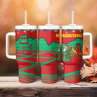 Mauritania Christmas Tumbler With Handle with Santa Claus Camel Gift Boxes Starry Sky and Desert Pattern Design - Wonder Print Shop