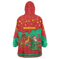 Mauritania Christmas Wearable Blanket Hoodie with Santa Claus Camel Gift Boxes Starry Sky and Desert Pattern Design - Wonder Print Shop